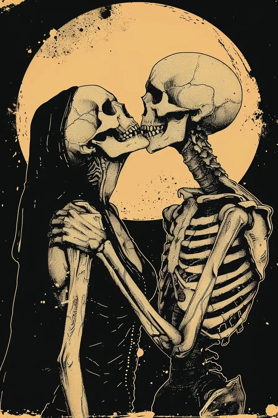 Gothic Skeleton Embrace Midjourney提示词