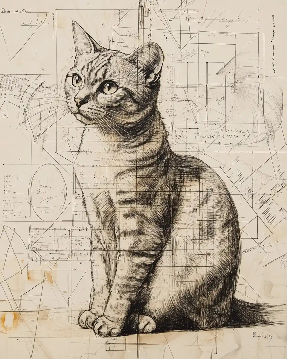 Da Vinci Cat Sketches Midjourney提示词