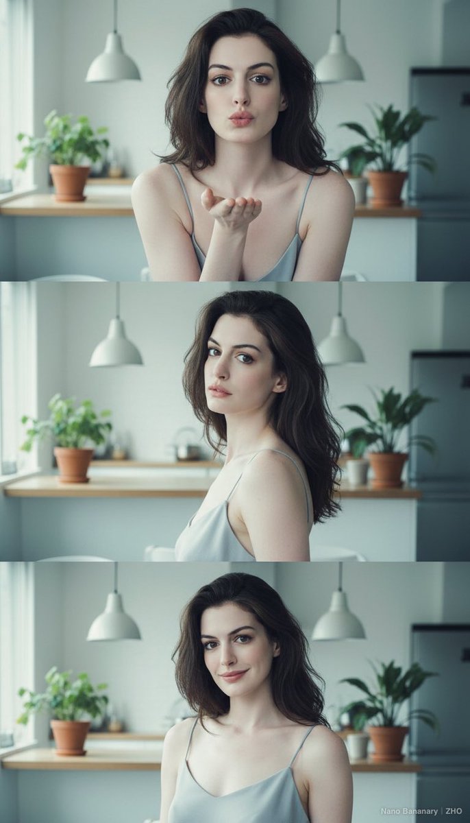 Anne Hathaway Casual Portrait in Bright Kitchen Setting Nano Banana提示词