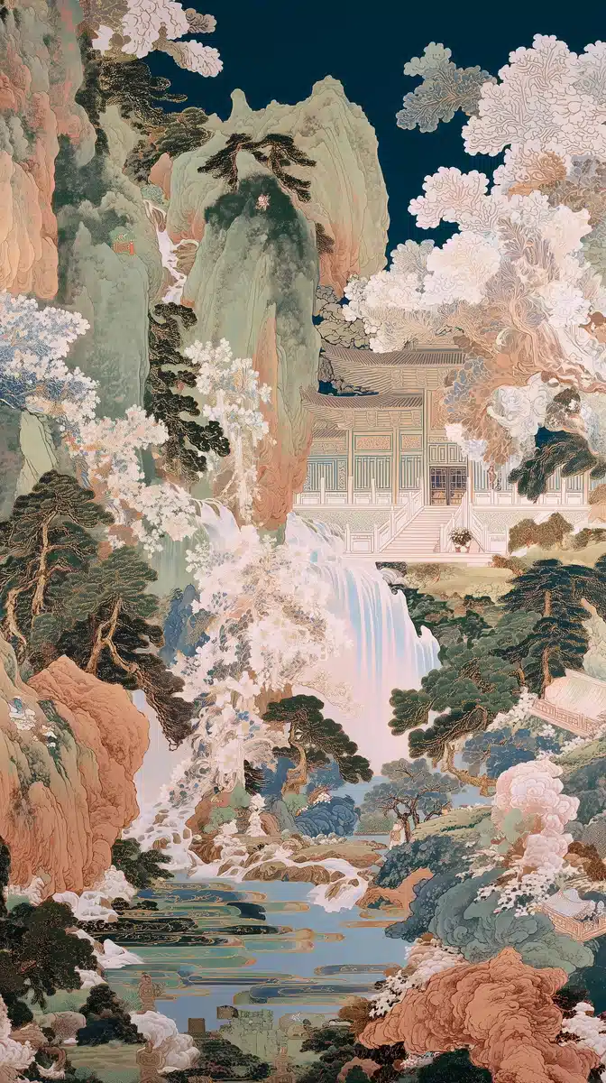 Mucha-Style Dunhuang Mural Midjourney提示词