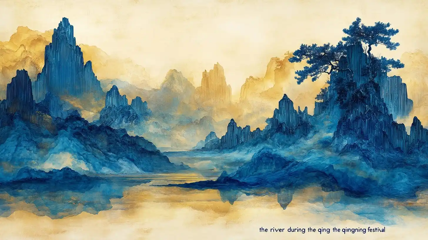 Elegant Yellow Cyan Landscape Midjourney提示词