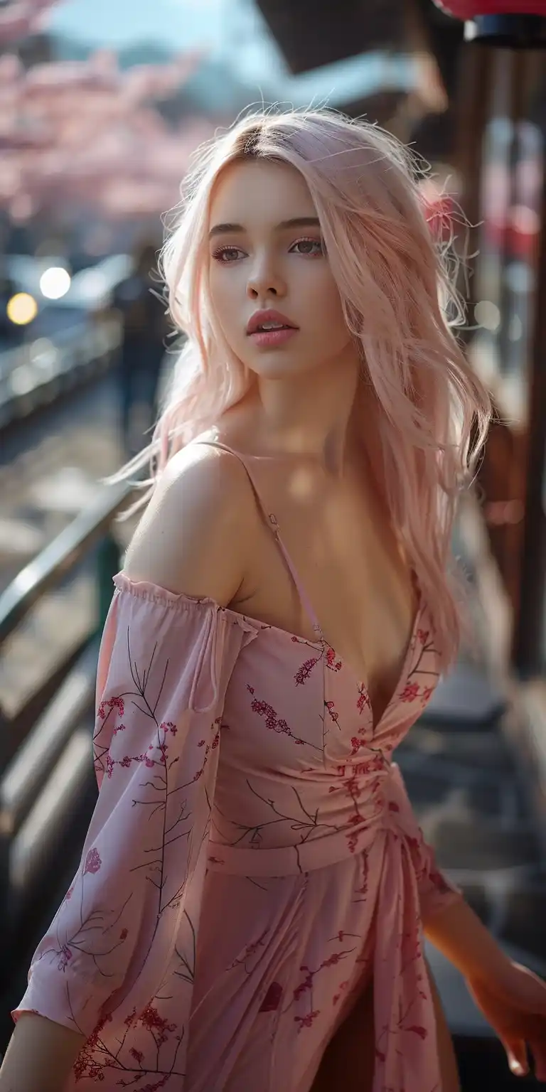 Blonde Teen in Kyoto Midjourney提示词