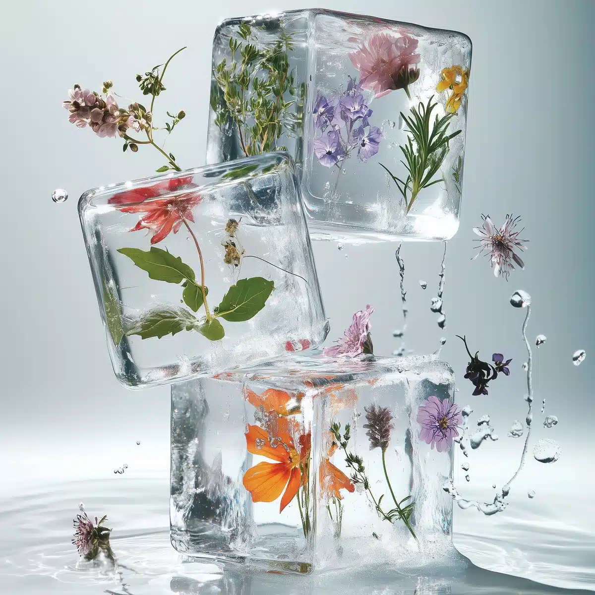 Transparent Ice Cube Arrangement Midjourney提示词