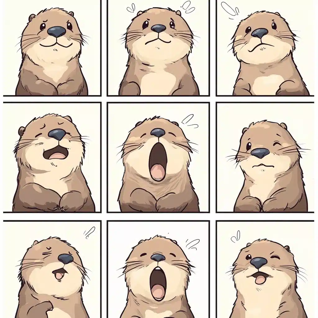 Cartoon Sea Otter Expressions Midjourney提示词