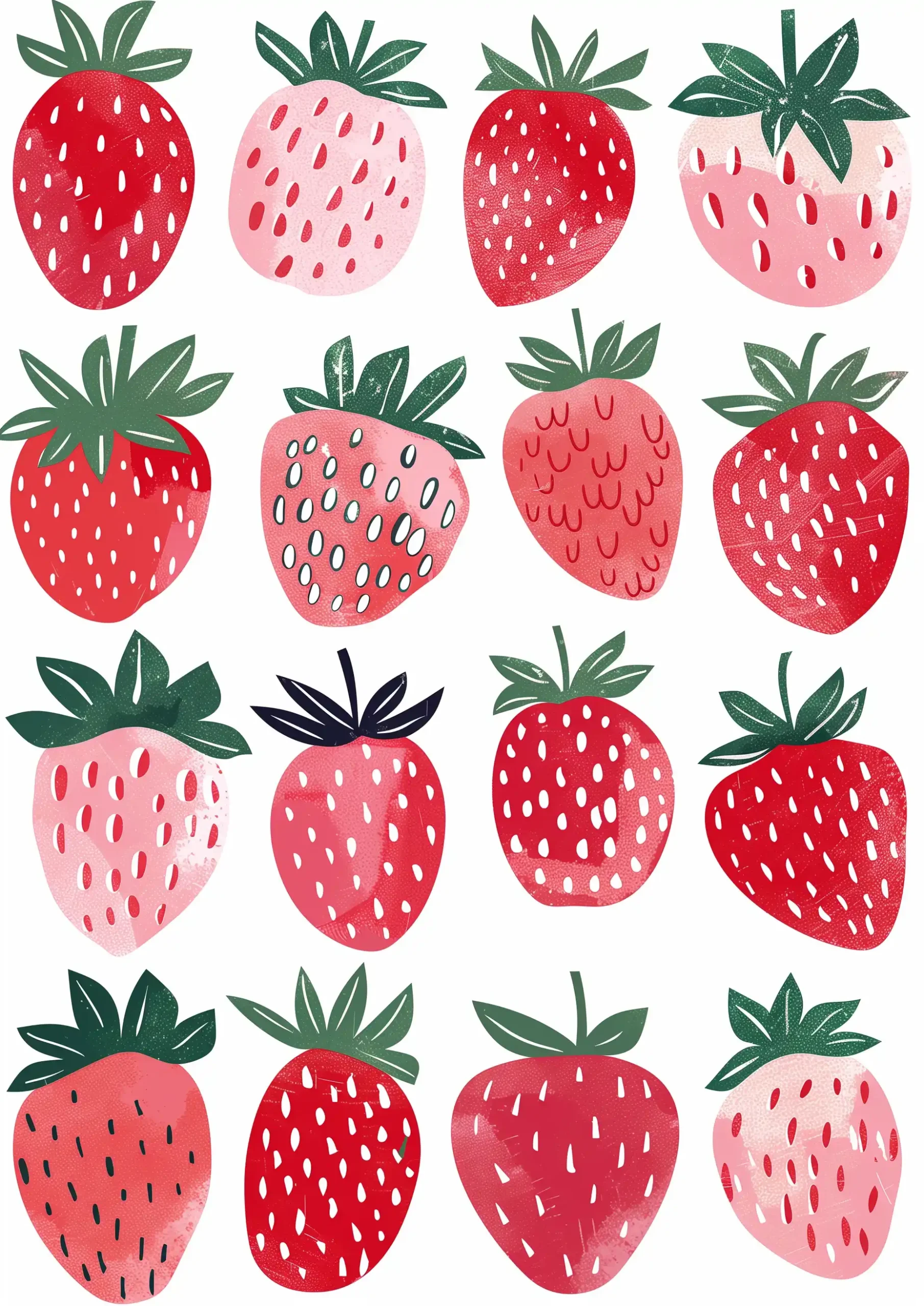 Hand-Drawn Boho Strawberries Midjourney提示词