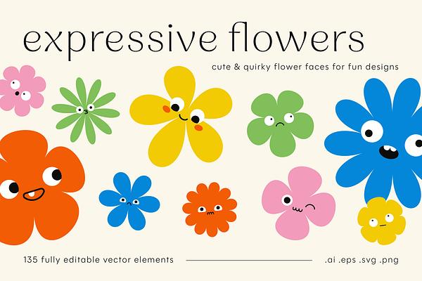 Expressive Flower Faces Shapes Set
