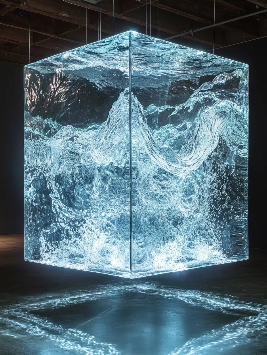 Illuminated Glass Cube Sculpture Midjourney提示词