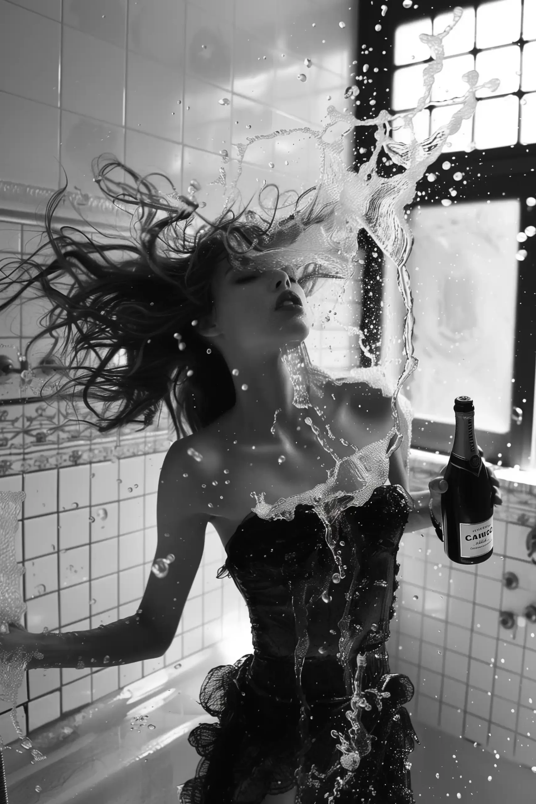 Chanel Model Discards Champagne Midjourney提示词