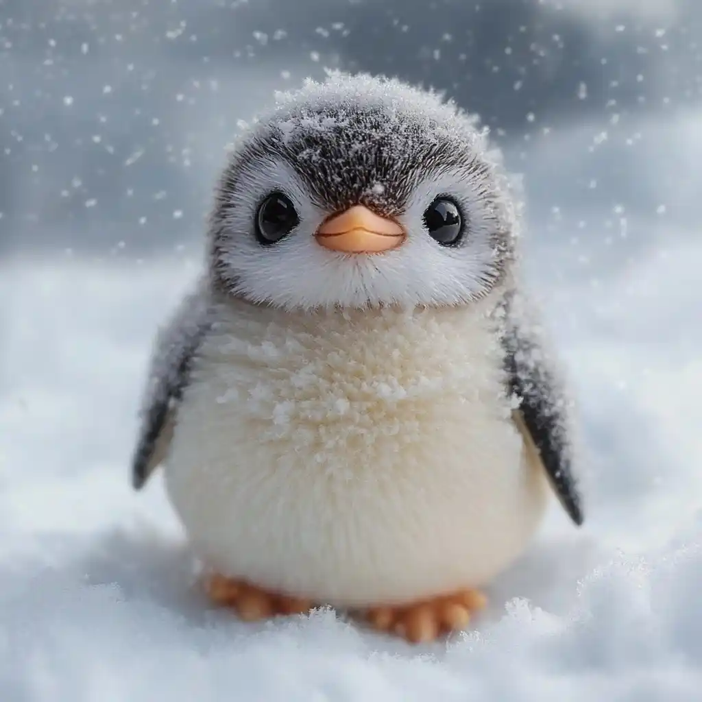 Fluffy Penguin in Snow Midjourney提示词