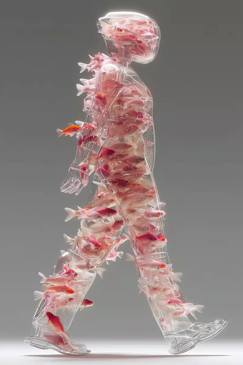 Glass Figure with Goldfish Midjourney提示词