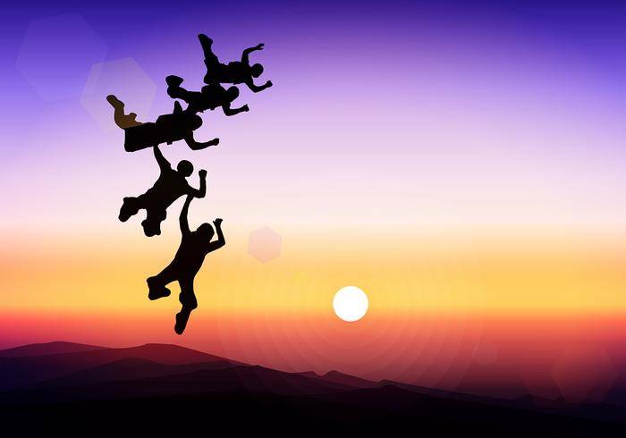 高空跳伞剪影日落行动免费矢量