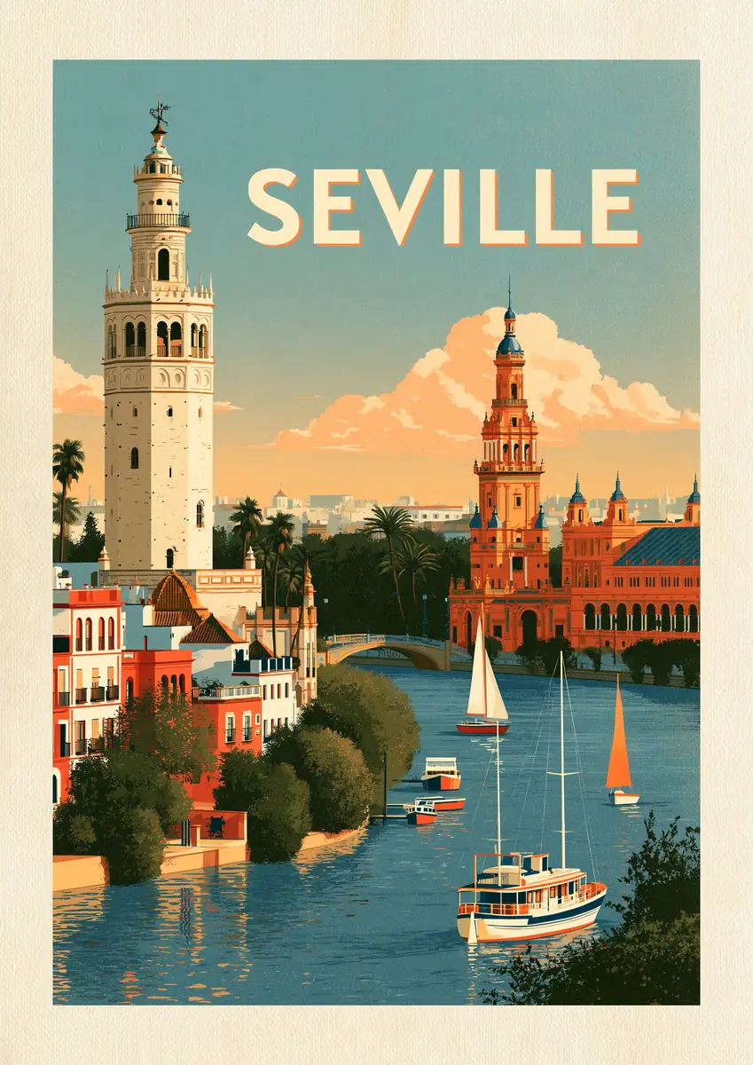 Seville Travel Poster Midjourney提示词