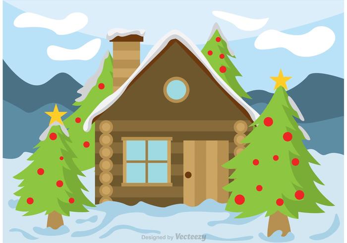 原木小屋雪矢量