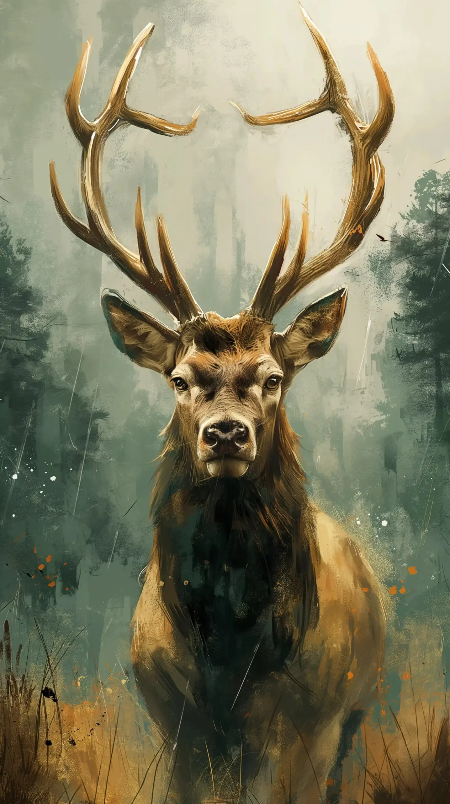 Painted Deer in Green Cream Midjourney提示词