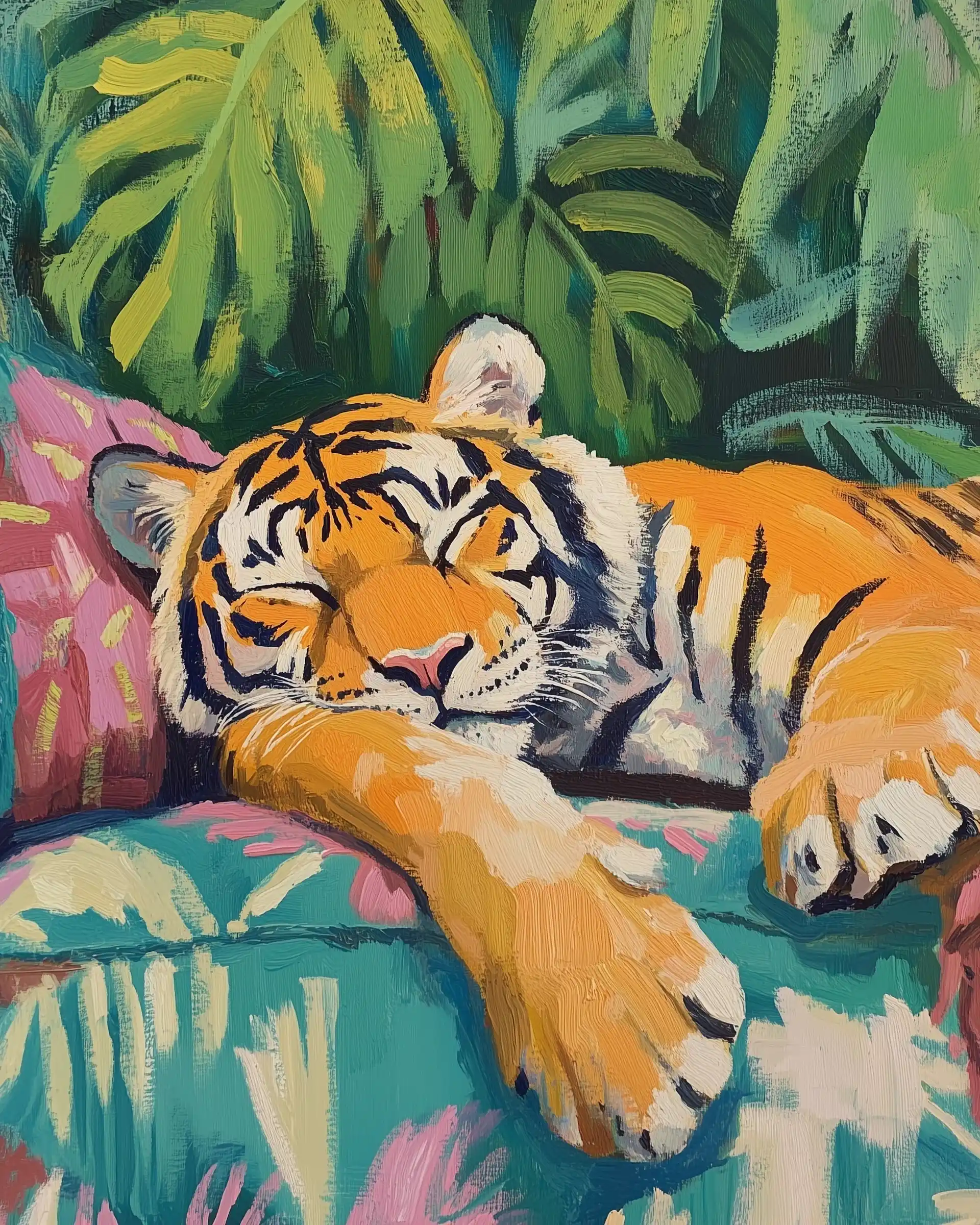 Matisse Tiger on Couch Midjourney提示词