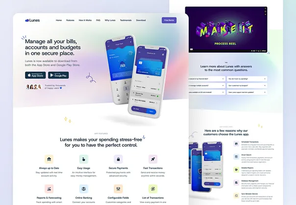 应用SaaS展示Framer模板（Lunes），Lunes - Mobile App & Web App Framer Template
