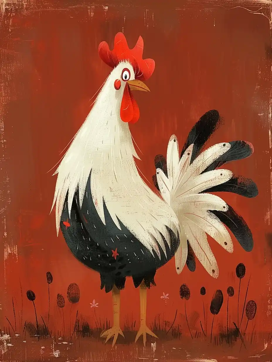 Minimal Rooster on Maroon Midjourney提示词