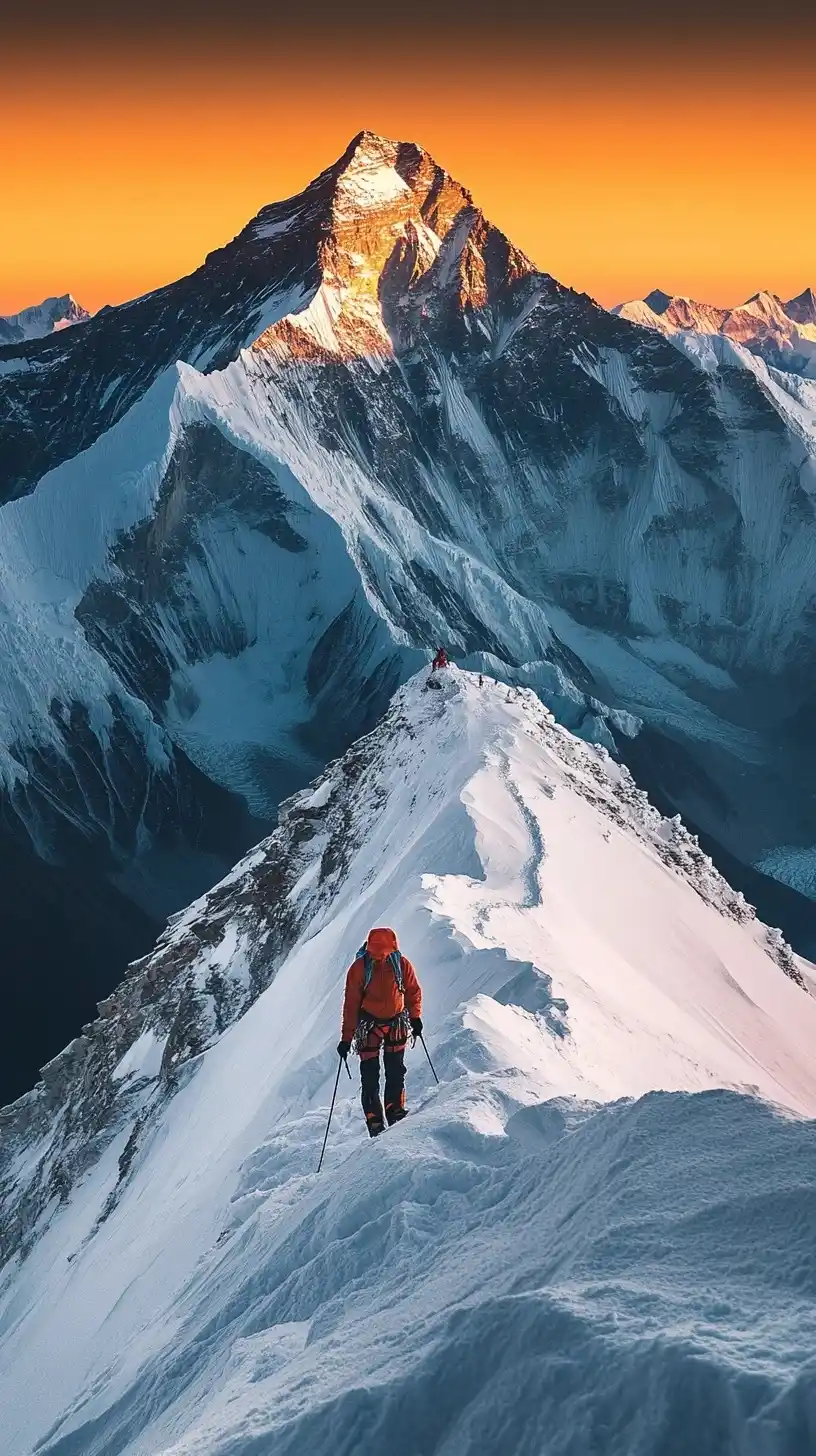 Realistic Adventurer on Everest Midjourney提示词
