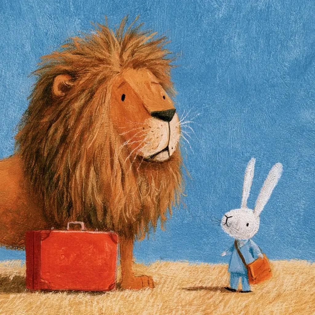 Illustrated Lion and Rabbit Midjourney提示词