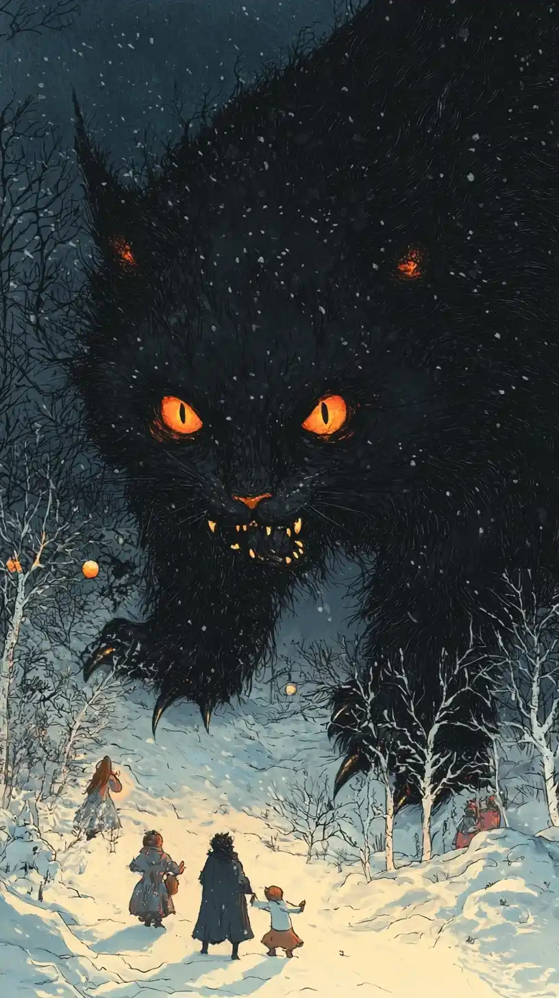 Legendary Yule-Cat Attack Illustration Midjourney 提示词生成效果