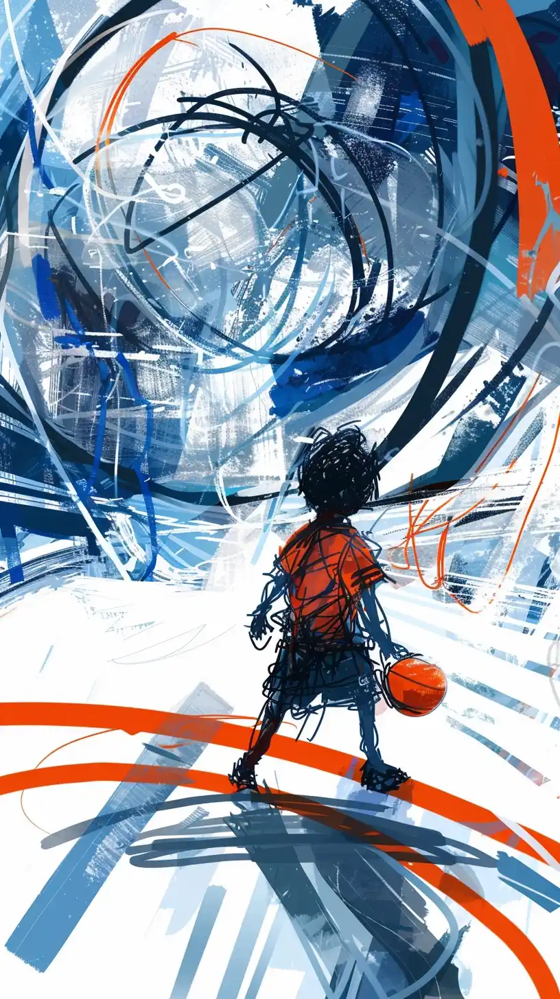 Dynamic Child Basketball Sketch Midjourney提示词