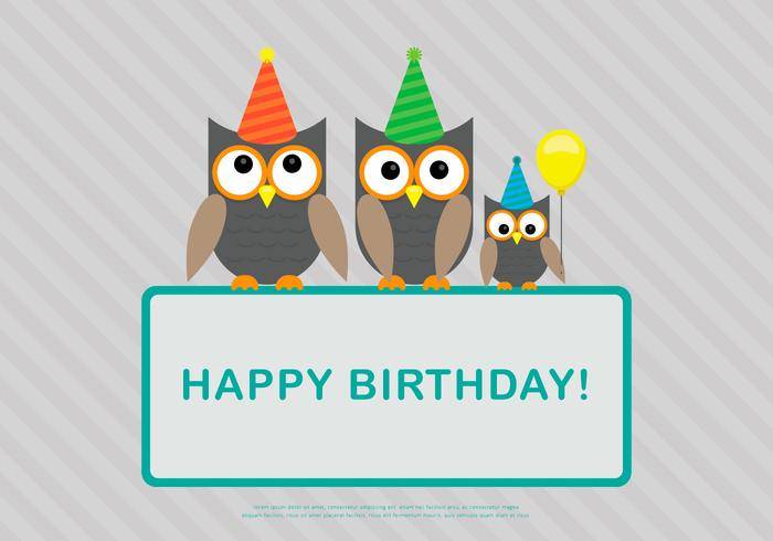 猫头鹰家庭生日贺卡模板矢量
