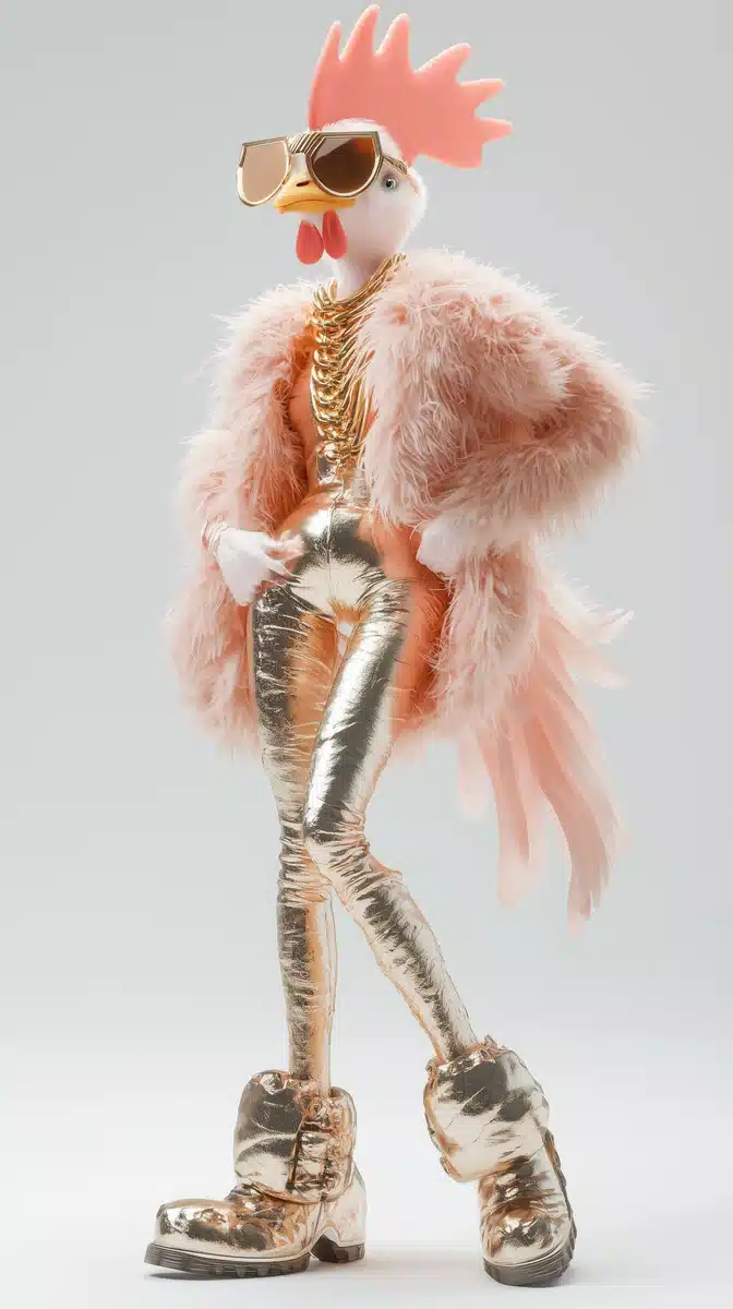 Fashionable Chicken 3D Render Midjourney提示词