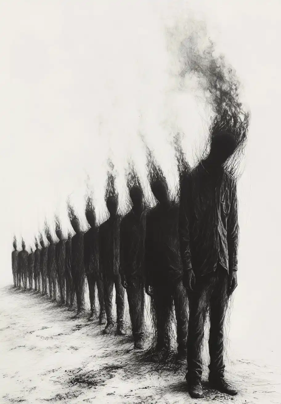 Burning Figures in Grayscale Midjourney 提示词生成效果