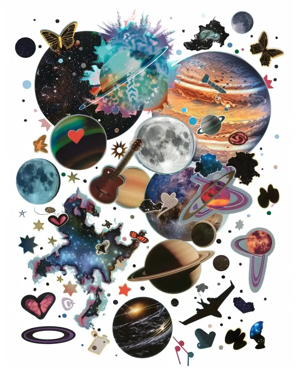 Celestial Sticker Collage Midjourney提示词