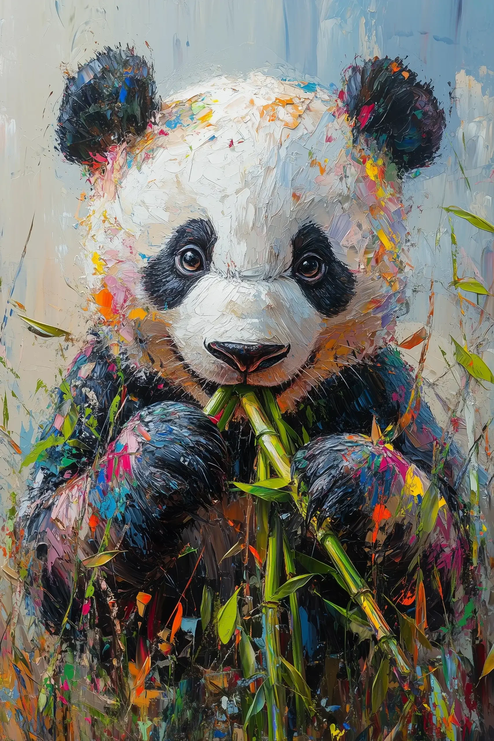 Abstract Panda Eating Bamboo Midjourney提示词