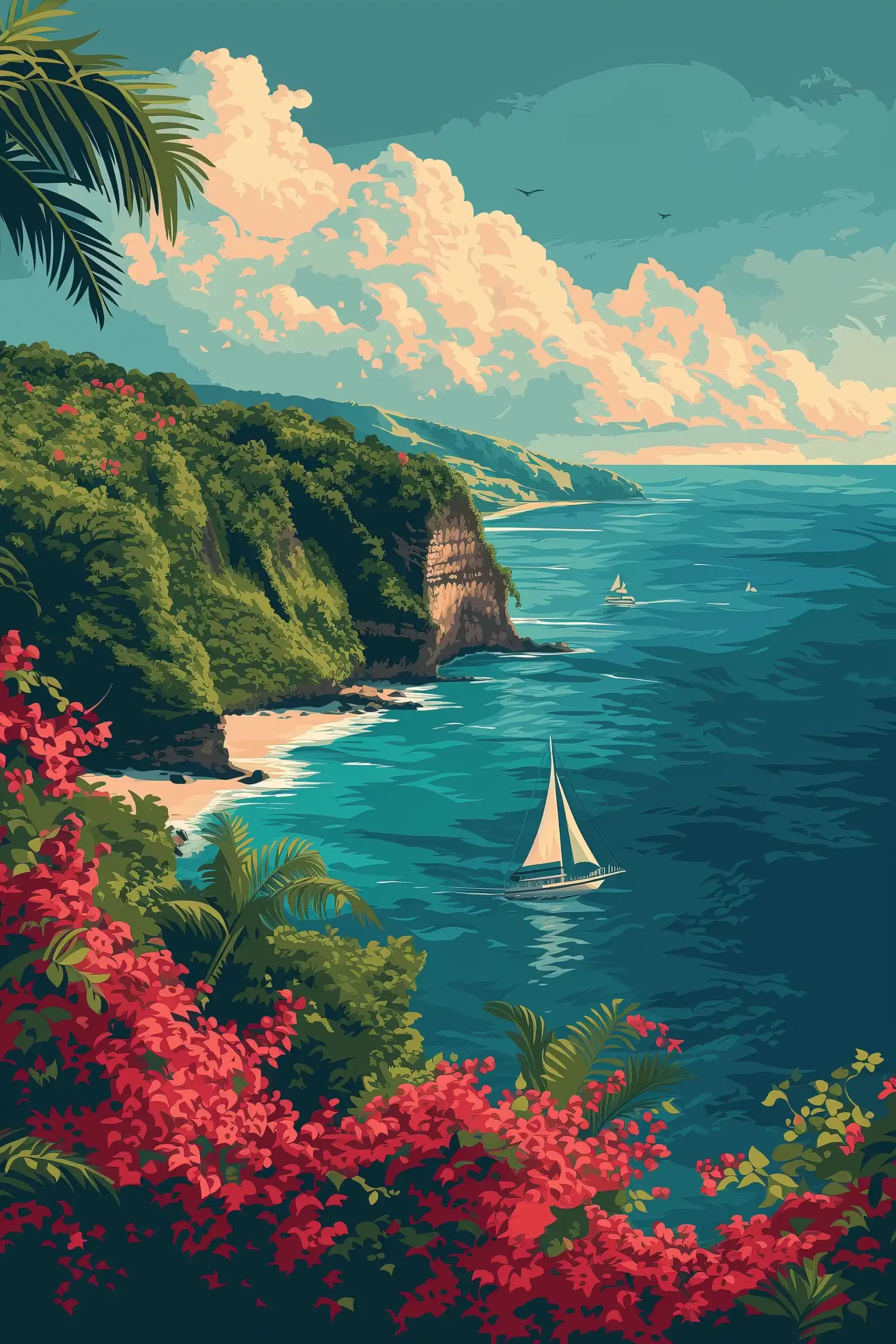 Minimalist Uluwatu Cliff Poster Midjourney提示词