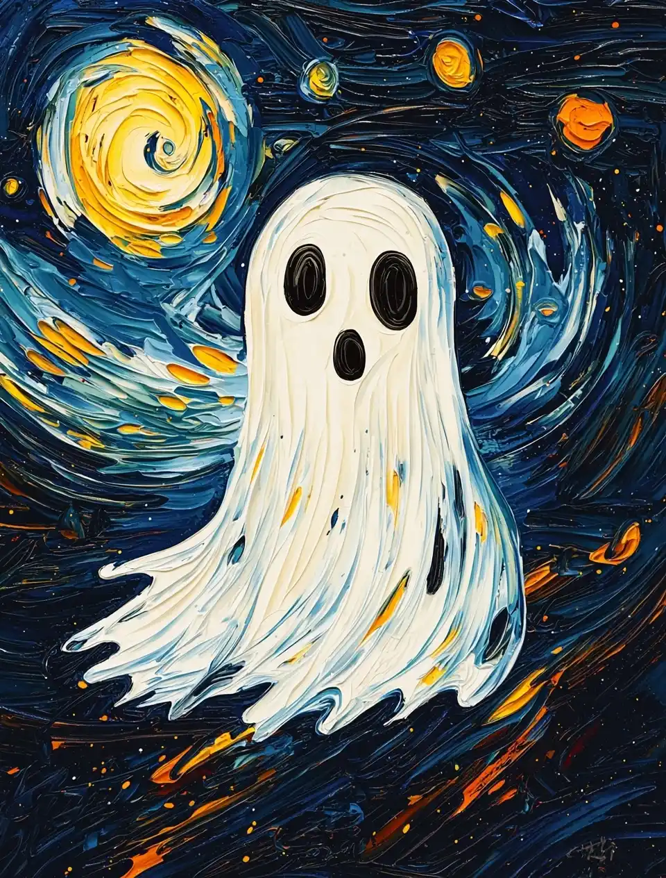 Cute Ghost in Starry Night Midjourney提示词