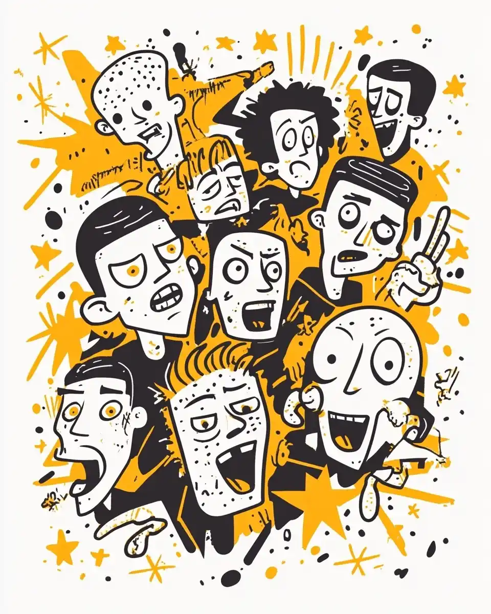 Cartoonish Heads with Stars Midjourney提示词