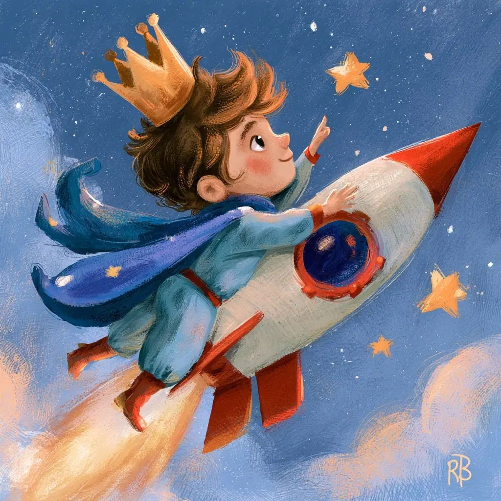 Prince on Rocket Illustration Midjourney提示词