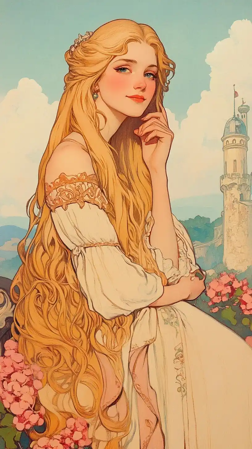 Medieval Princess in Tower Midjourney提示词