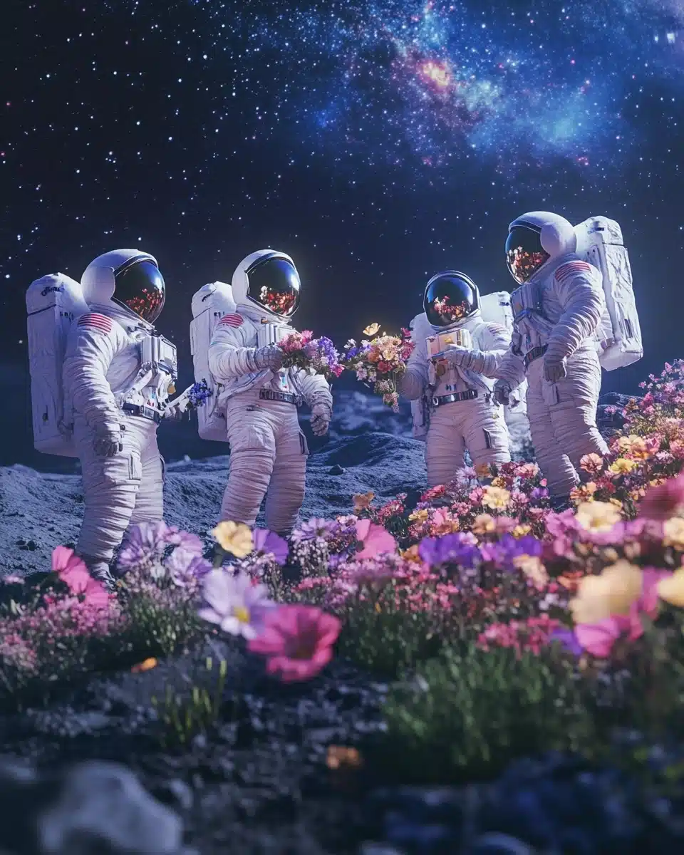 Cinematic Astronauts on Moon Midjourney提示词