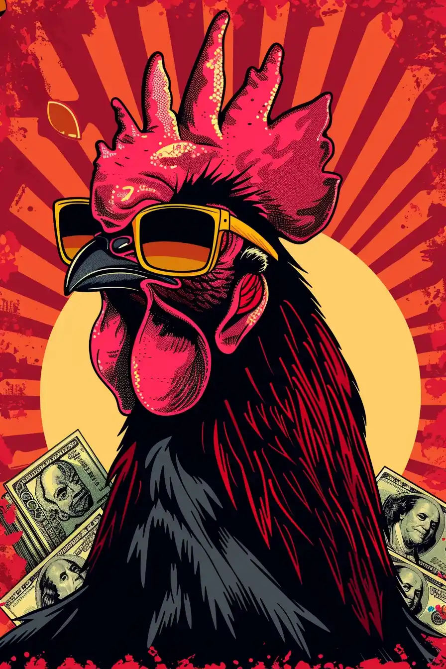 Gold Swag Rooster Midjourney提示词