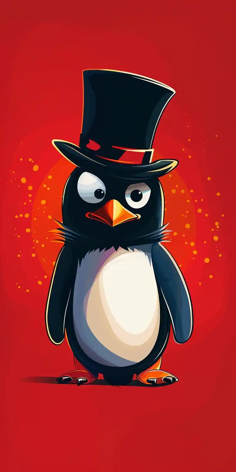 Minimalist Penguin in Top Hat Midjourney提示词