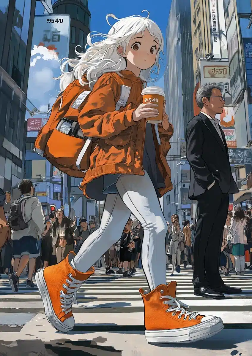 Anime Girl in Urban Scene Midjourney提示词