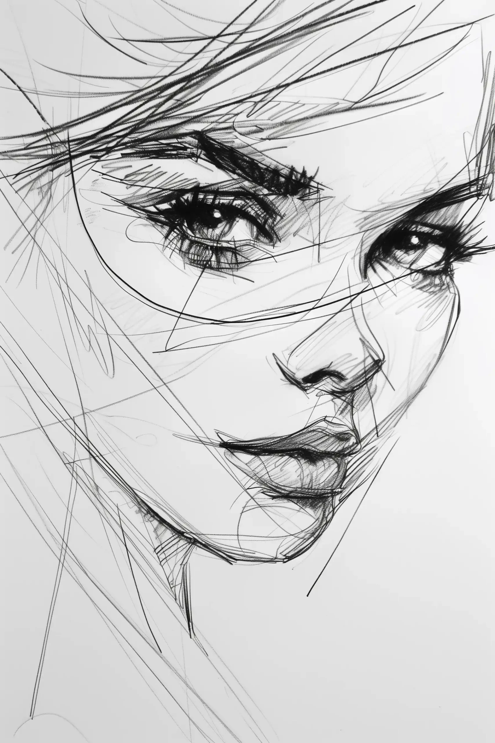 Elegant Hand-Drawn Woman Midjourney提示词
