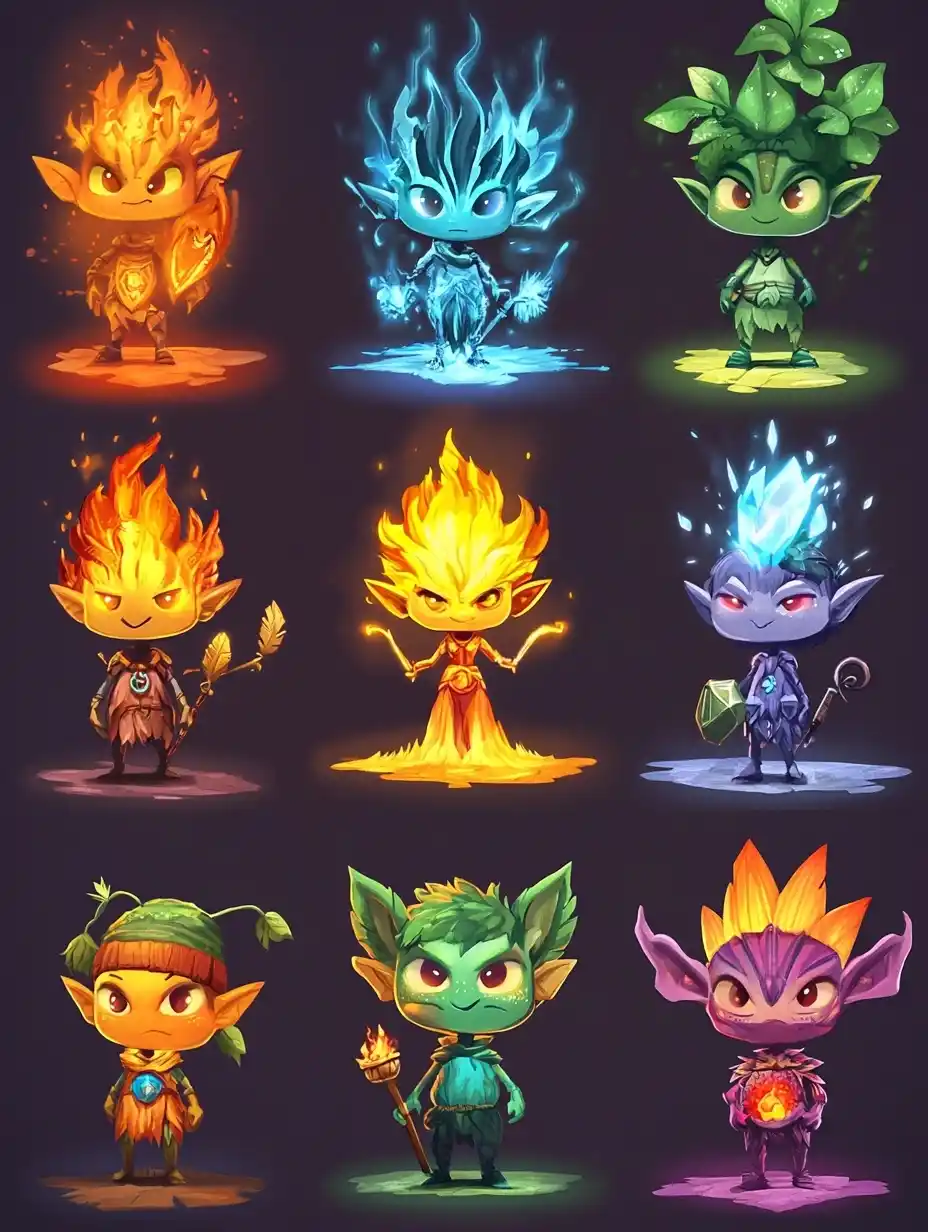 Elemental Sprites in 3D Midjourney提示词