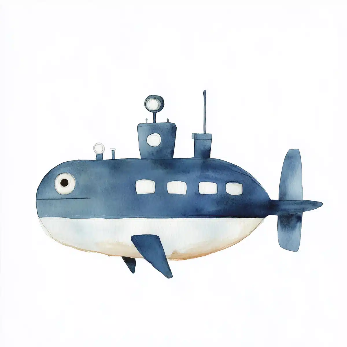 Minimalistic Watercolor Submarine Midjourney提示词