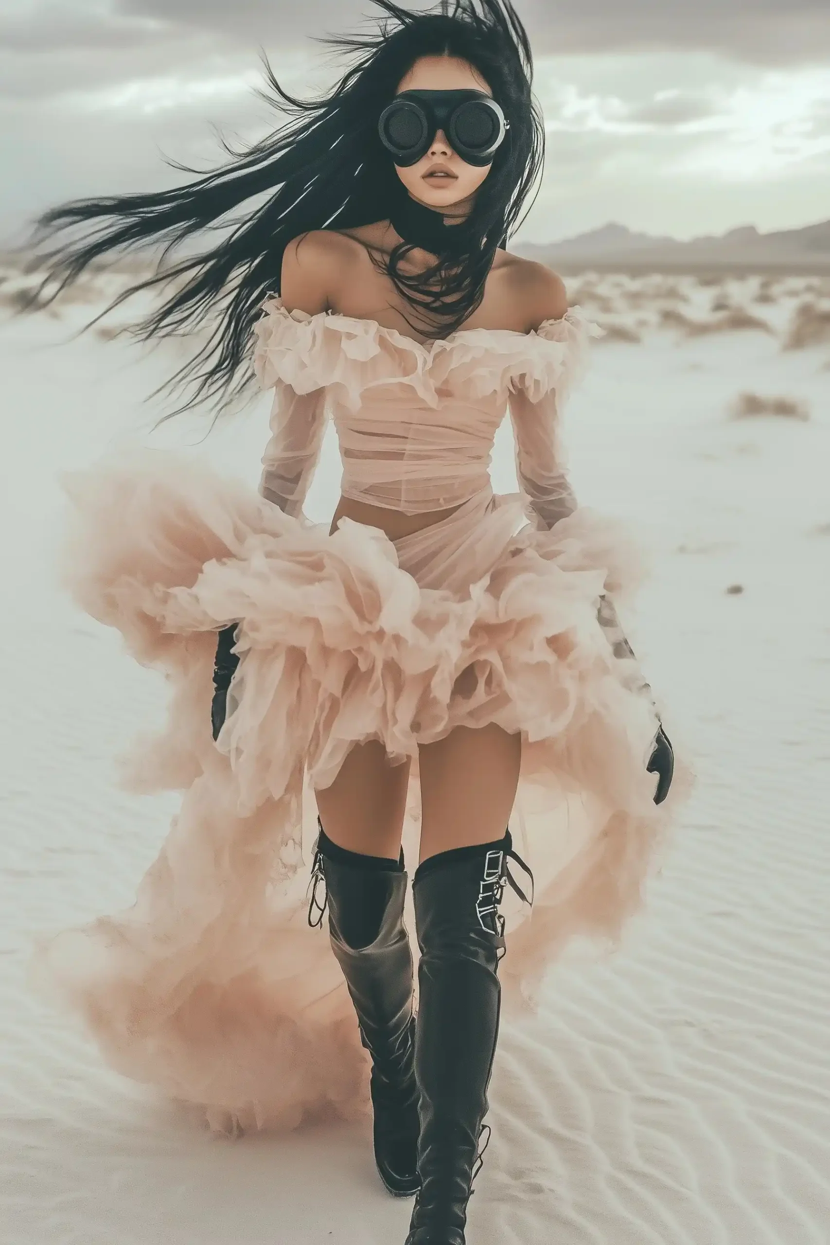 Dystopian Woman in Desert Midjourney提示词