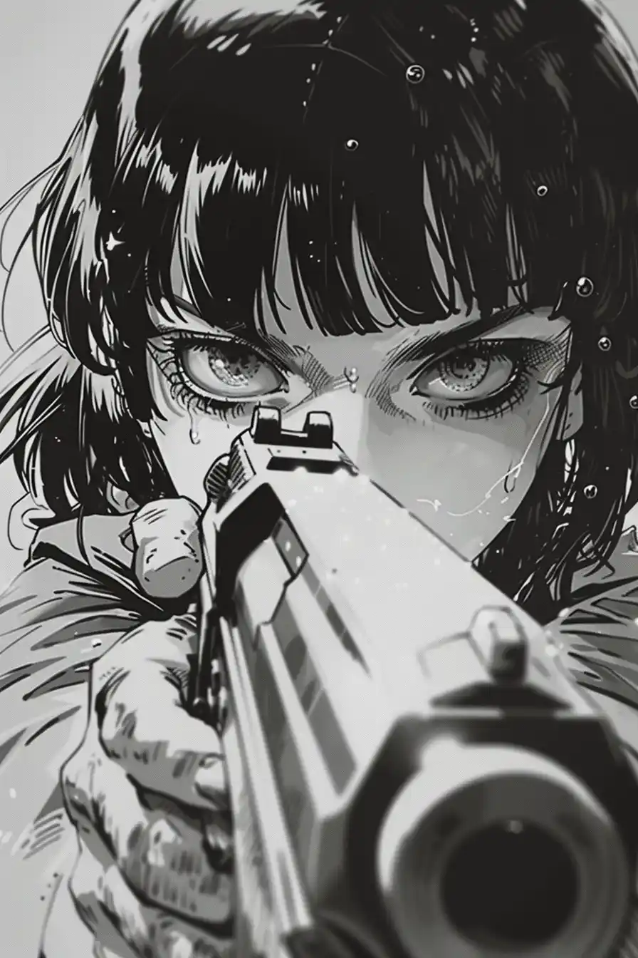 Anime Girl with Gun Midjourney提示词