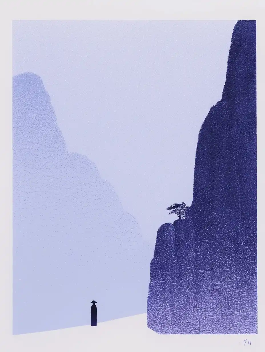 Zen Hanfu Temple Pointillist Art Midjourney提示词