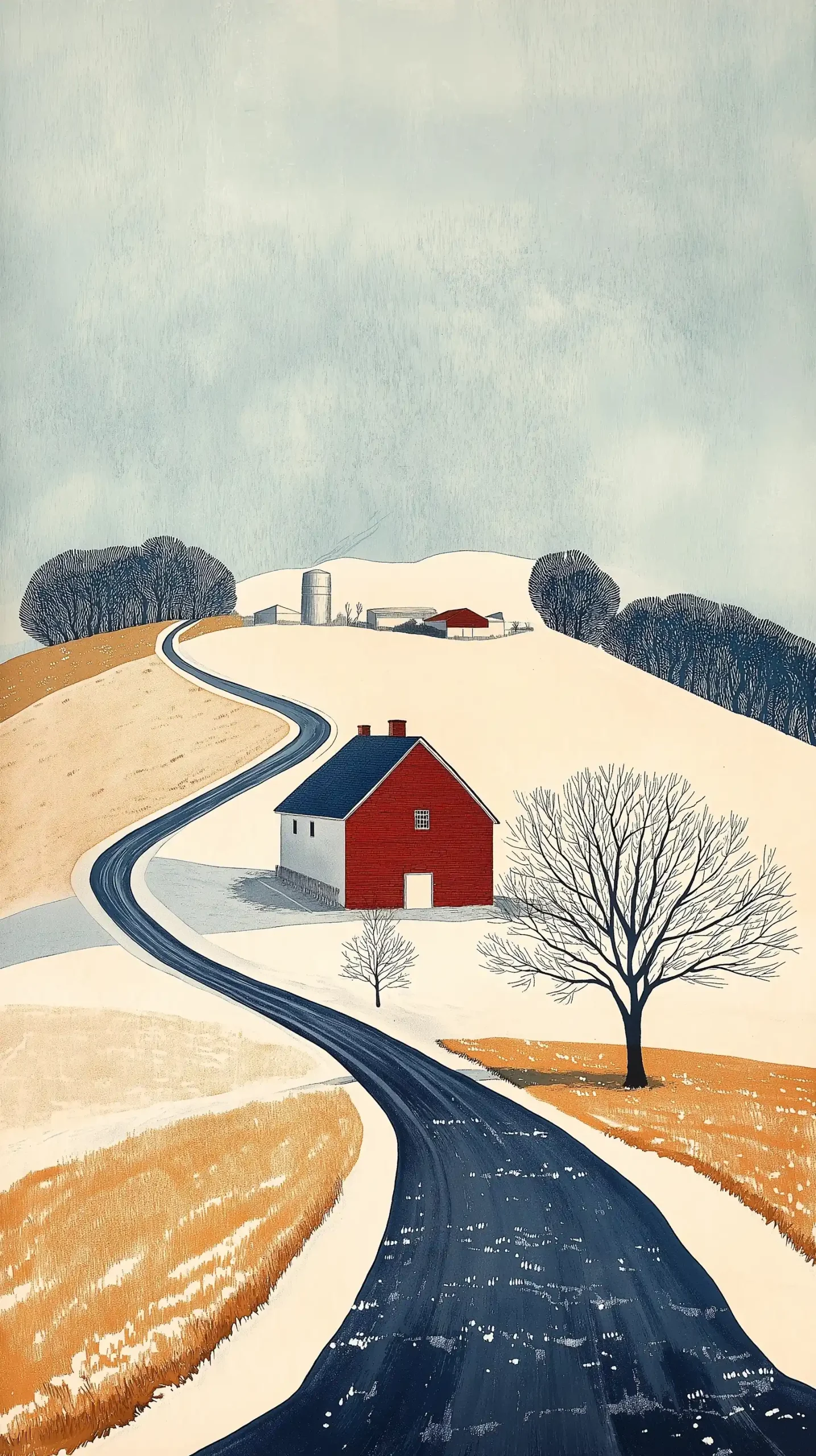 Minimalist Watercolor Farm Scene Midjourney提示词