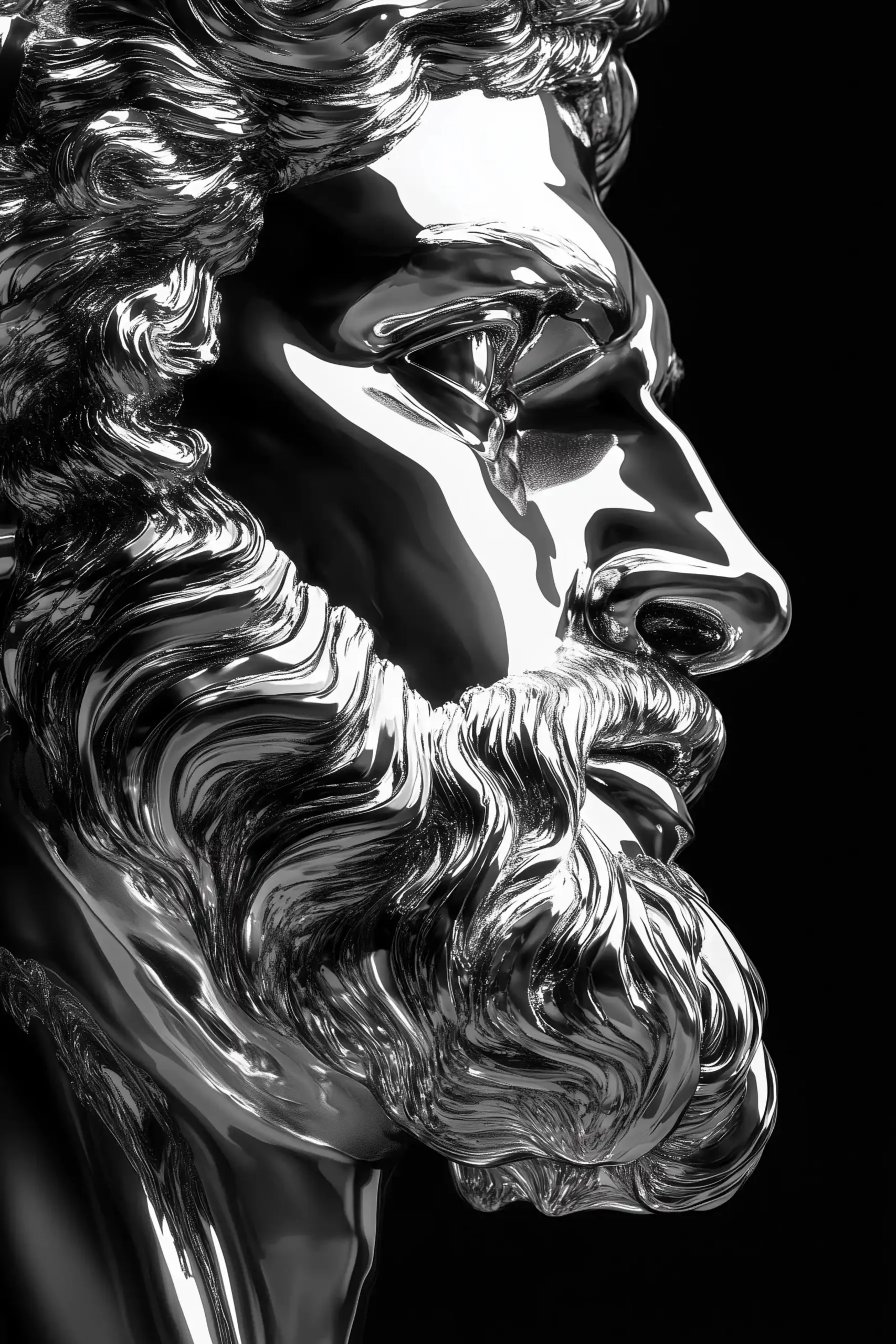Shiny Silver Greek Statue Midjourney提示词
