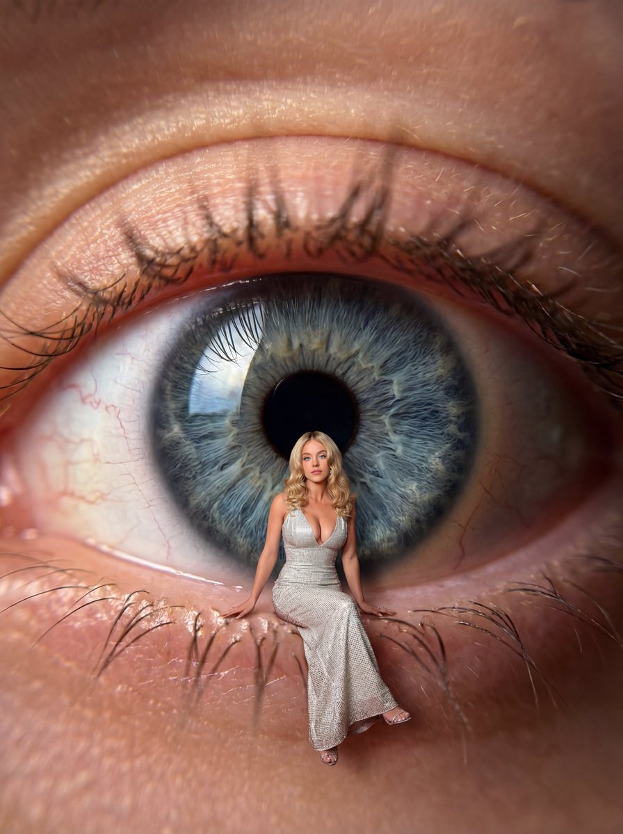 Woman on Giant Blue Eye | Surreal Portrait Photography Nano Banana提示词