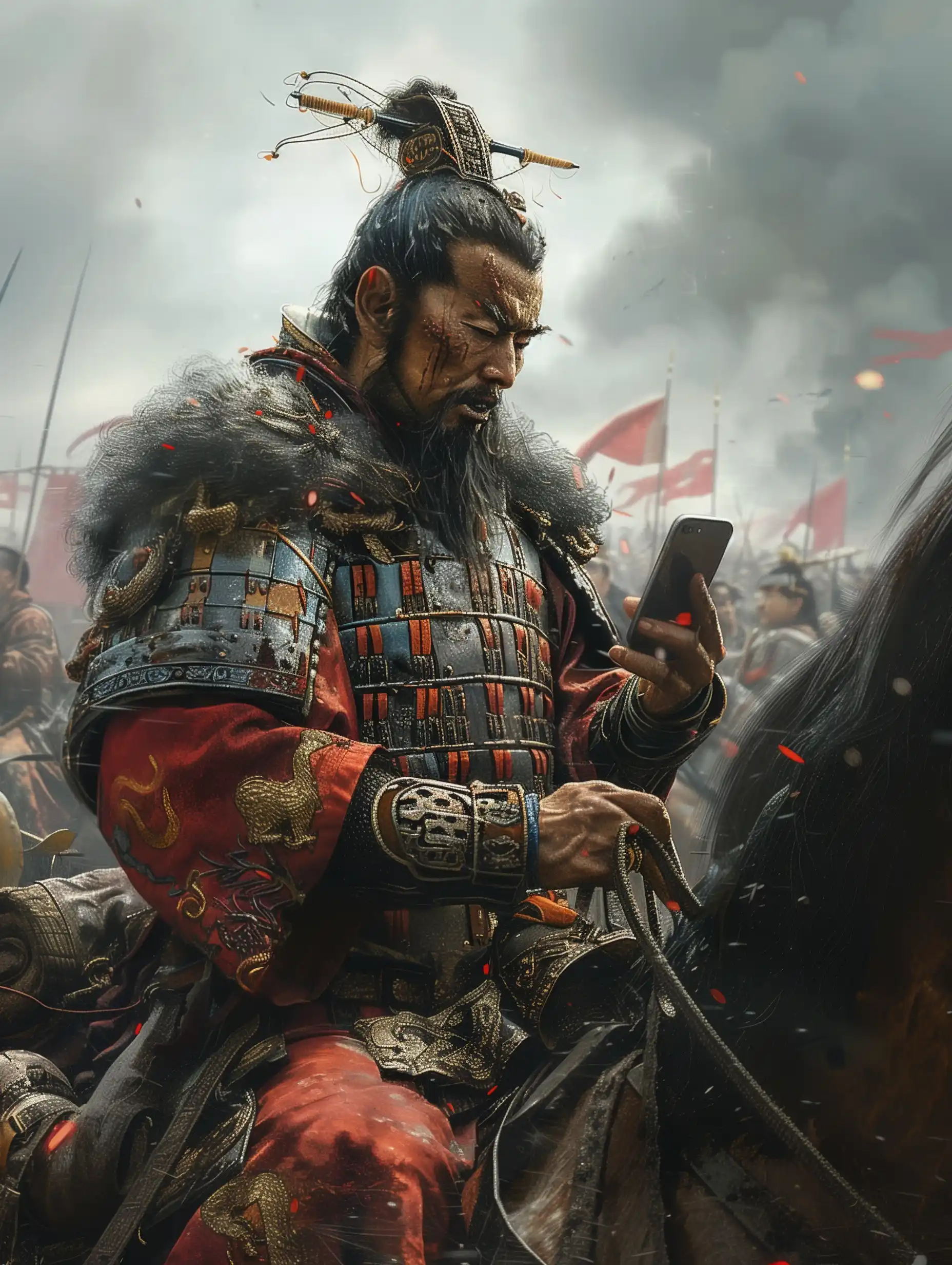 Photorealistic Chinese General on iPhone Midjourney提示词
