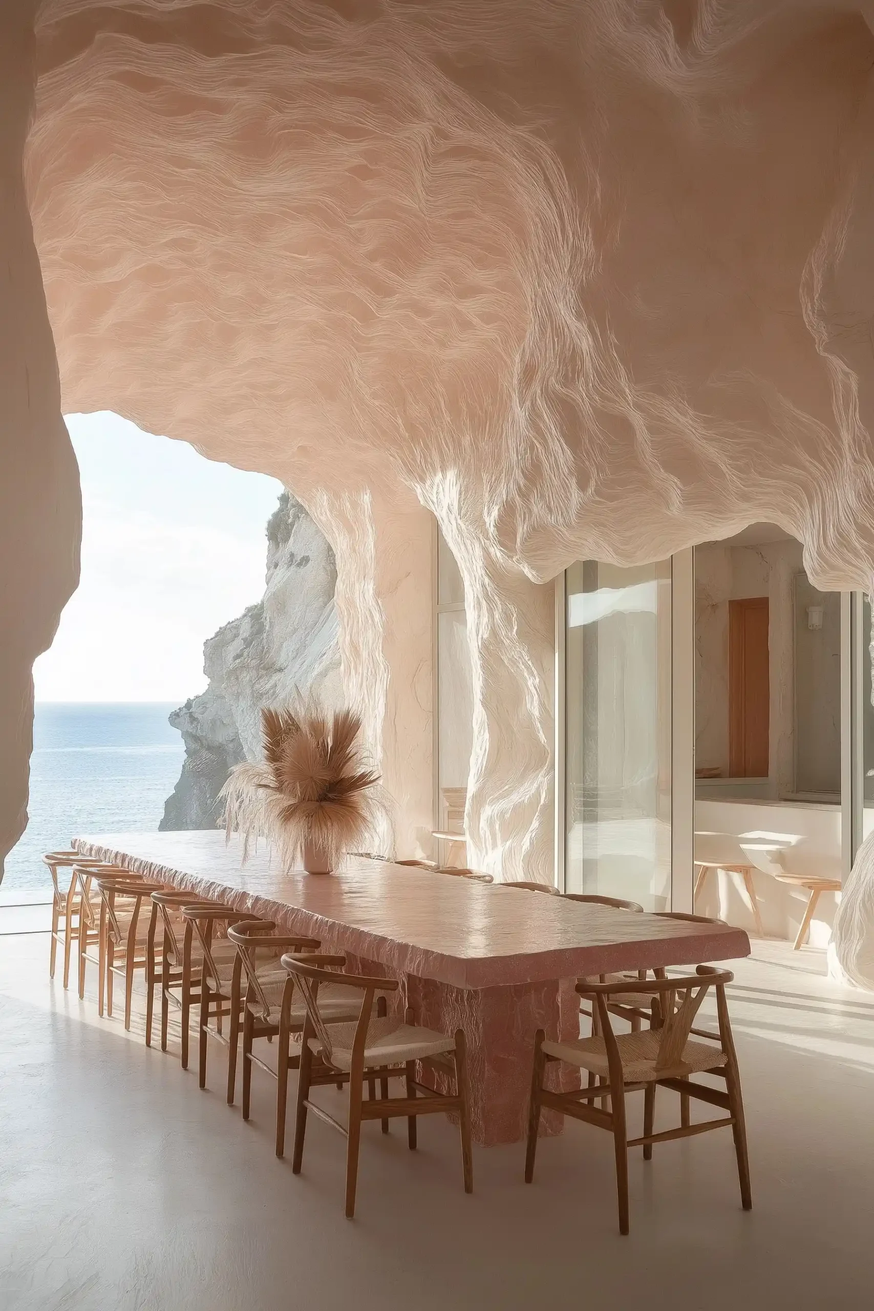 Pink Stone Dining Room Midjourney 提示词生成效果